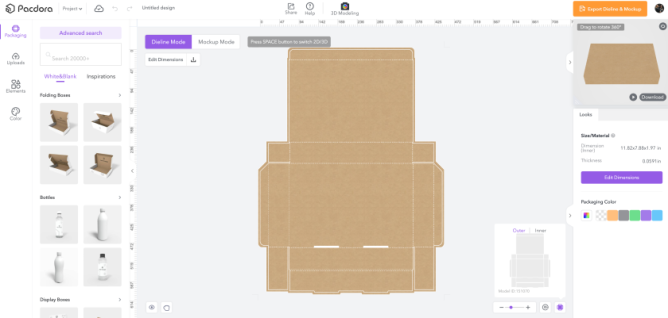 Pacdora screen for designing packaging