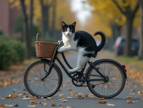 a cat riding a bike