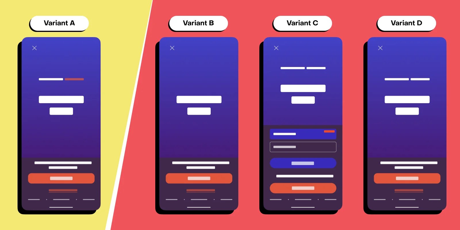 a series of screenshots showing different variants of where in-app purchase buttons can go.