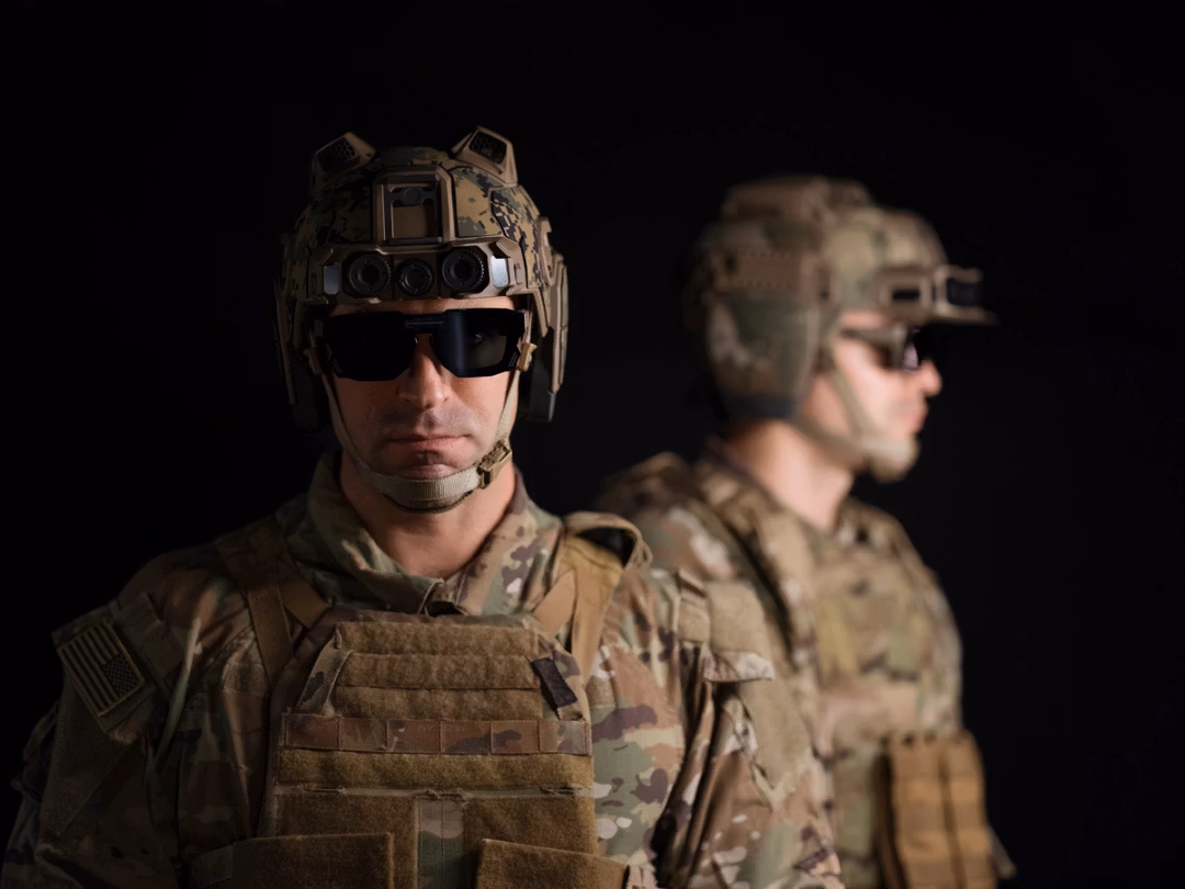 two soldiers modeling Anduril EagleEye